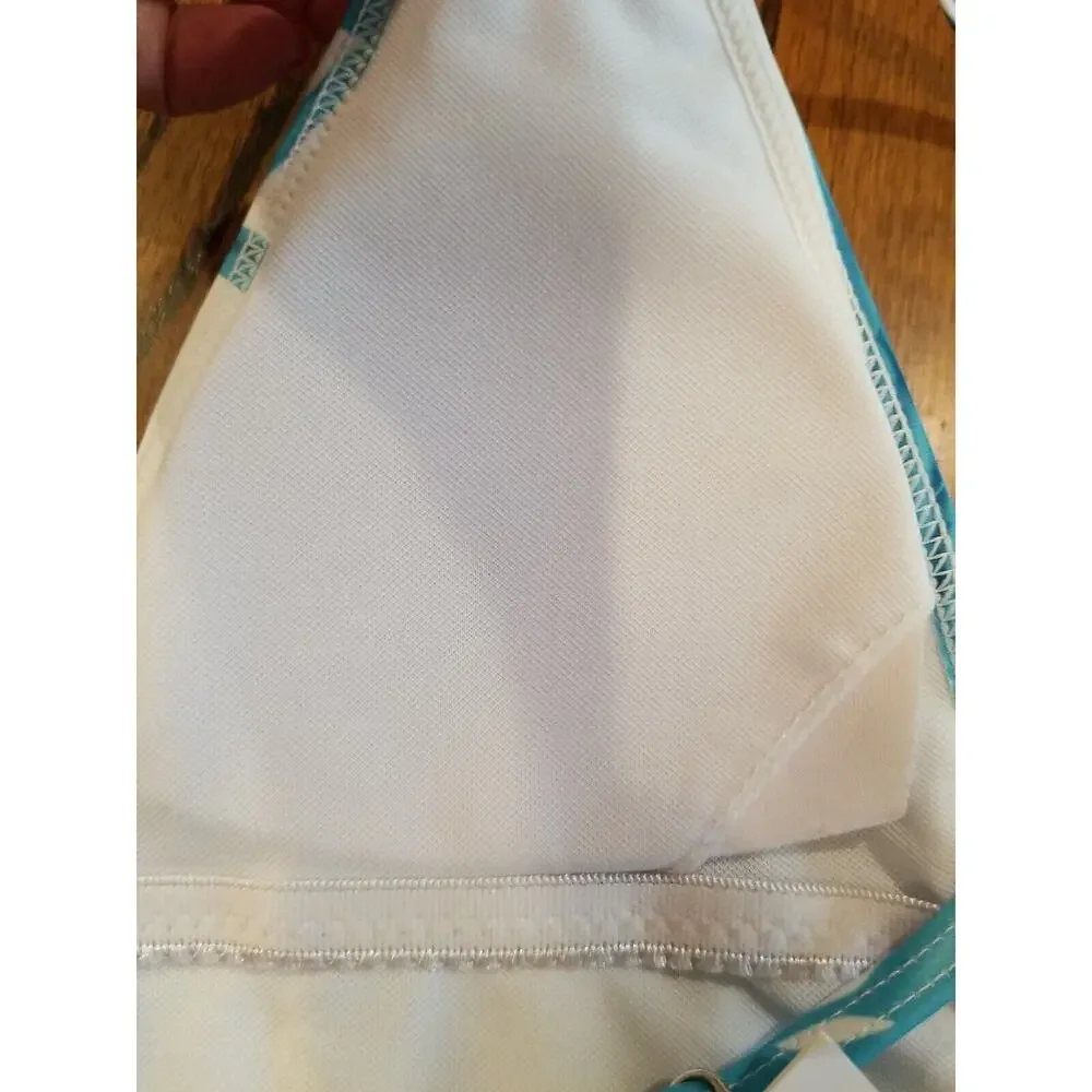Cupshe Teal Blue & White Bamboo Leaf Print One‎ Piece Swimsuit Size Small NWT